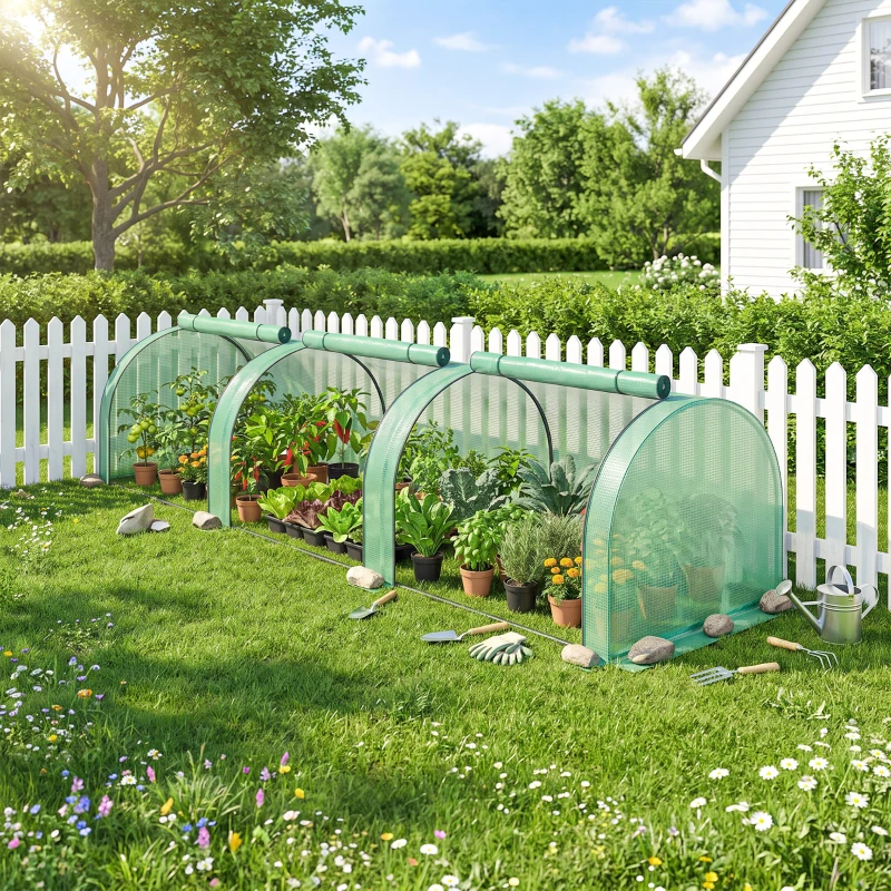 Outsunny Mini Serre de Jardin Serre à tomates 3,5L x 1l x 0,8H m Acier PE Haute densité 140 g/m² Anti-UV 3 fenêtres vert