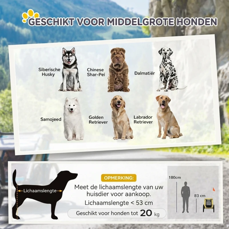PawHut hondenaanhanger, vouwfietsaanhanger, hondenaanhanger, geel