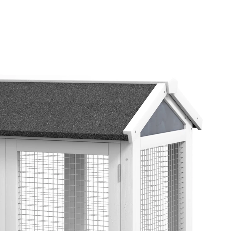 PawHut Kleindierhok met ren, vurenhout, 147 x 54 x 84 cm, Grijs(m-11)