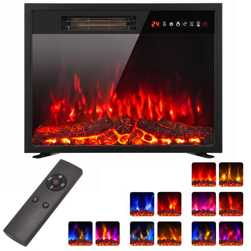 HOMCOM Electric Fireplace Insert, Recessed Electric Fire with Adjustable Flame Effect, Timer, Remote, 750W/1500W, Black