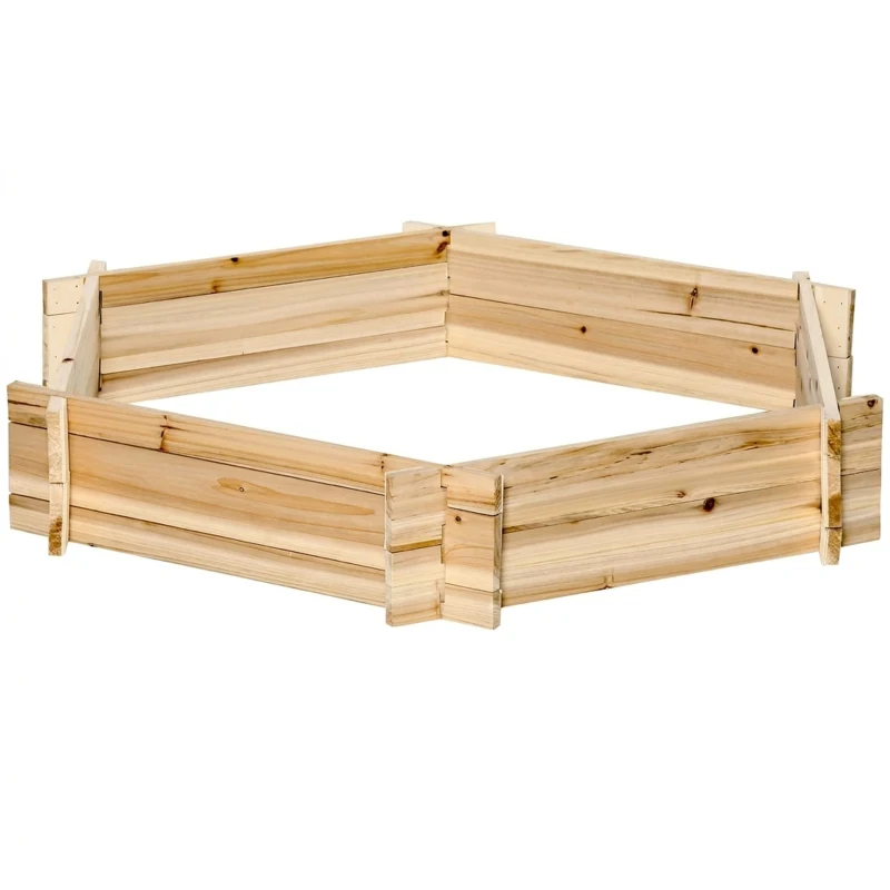 Outsunny verhoogd bed zeshoekige DIY plantenbak planter gemaakt van hout natuurlijk