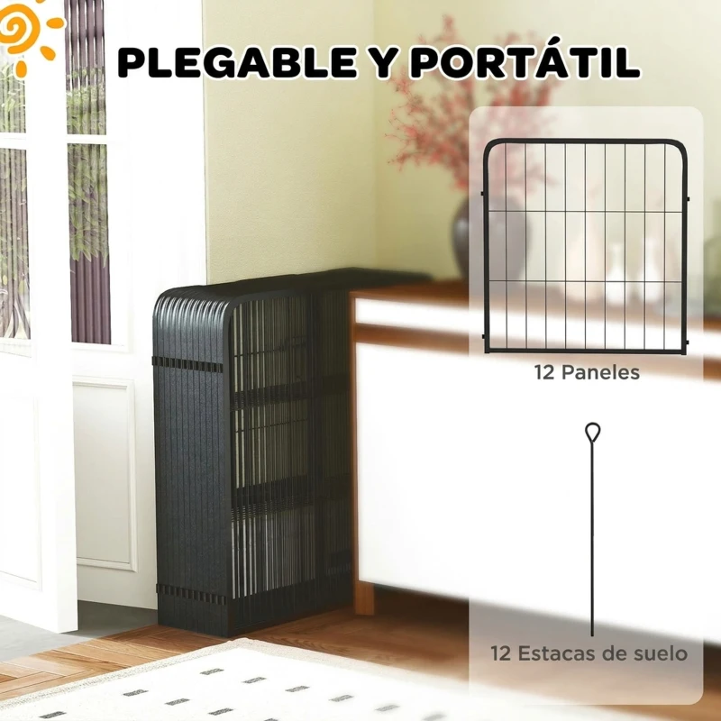 PawHut Parque para Perros de 12 Paneles de 60 cm de Altura con Puertas para Interior y Exterior Negro