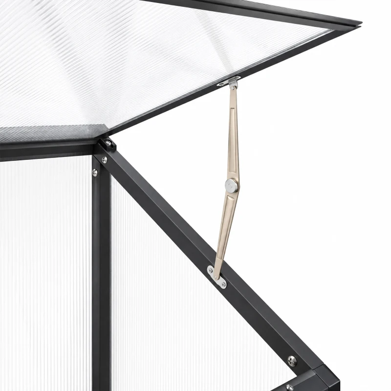 Outsunny 6 x 1.5ft Polycarbonate Greenhouse, Quick Setup, Lean-to Green House with 3 Hinged Doors, Top Vent, Black