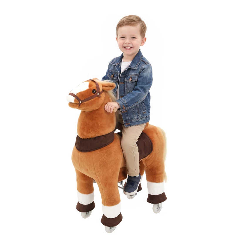 AIYAPLAY Reitpferd auf Rollen Spielpferd zum Reiten mit 4 Rädern Griffe Fußstütze, 95 cm hoch bis 40 kg, für Kinder 4-12 Jahren