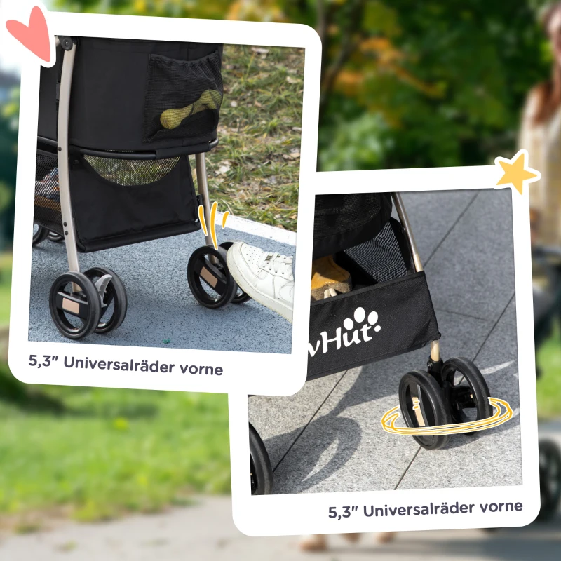 PawHut hondenbuggy, 2-in-1 hondenwagen, opvouwbare hondenbuggy, draagtas
