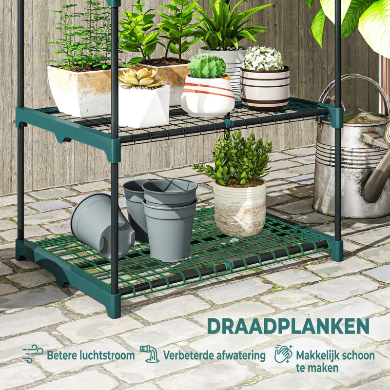 Outsunny 3-laags plantenstandaard, 72 cm hoog bloemensrek voor binnen en buiten, plantenrek van staal Donkergroen
