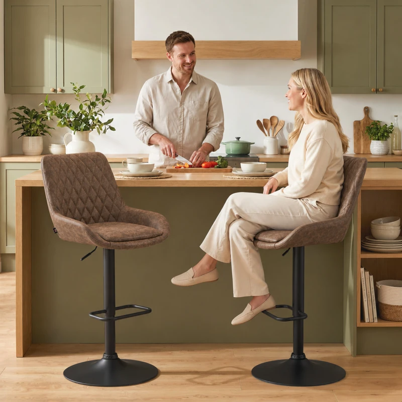 HOMCOM Set of Two Faux Leather Retro Bar Stools - Brown