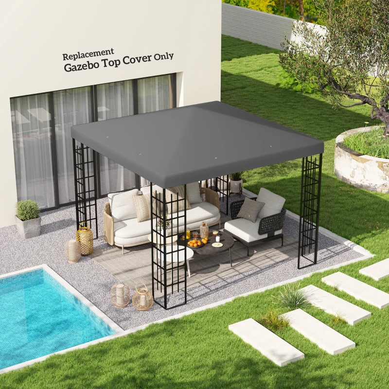 Outsunny 3 x 3 m Vervangdak voor paviljoen, Zeil voor tuinpaviljoen, met waterafvoergaten, UPF30+, Donkergrijs