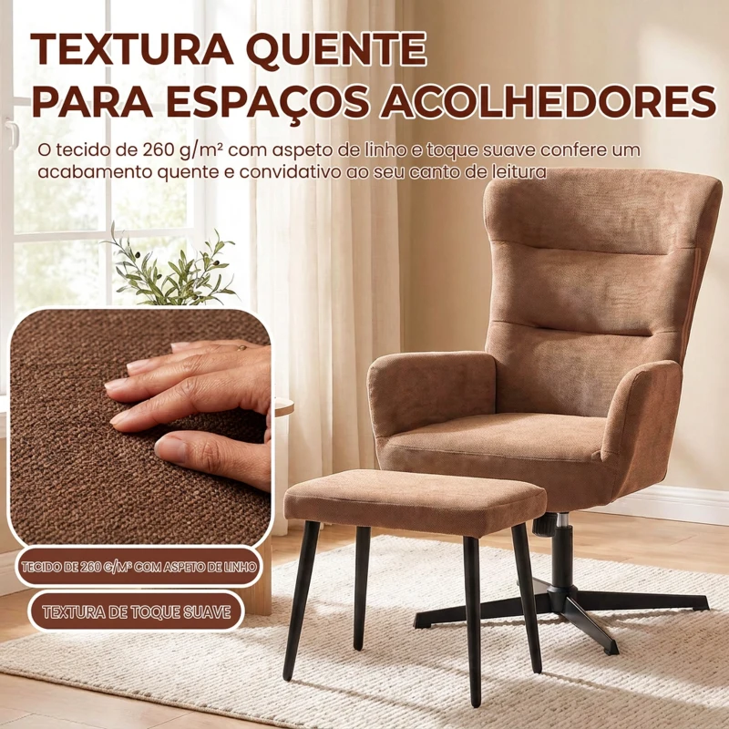 HOMCOM Poltrona Relax com Apoio para os Pés, Giratória 360°, Oscilante, Encosto Alto, Castanha