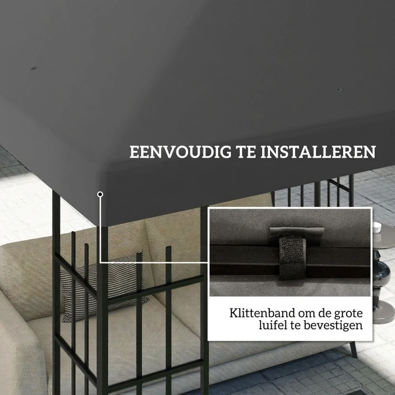 Outsunny 3 x 3 m Vervangdak voor paviljoen, Zeil voor tuinpaviljoen, met waterafvoergaten, UPF30+, Donkergrijs