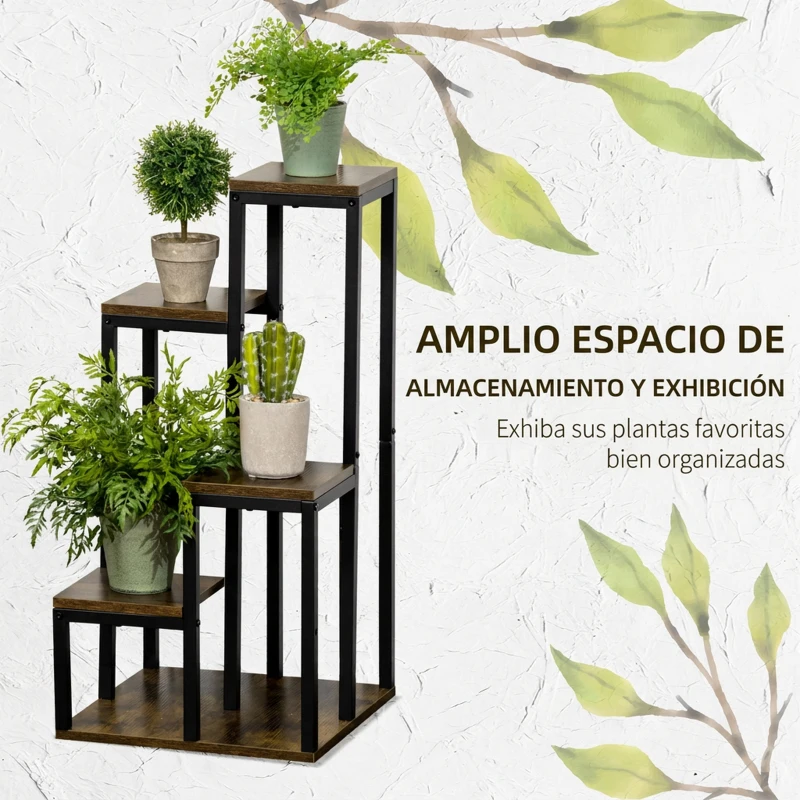 Outsunny Soporte para Plantas de Madera de 4 Niveles con Base Soporte para Macetas para Interior y Exterior 40x40x81 cm Marrón