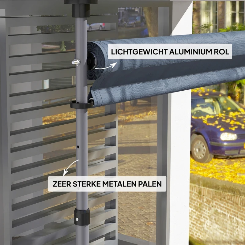 Outsunny Klemmluifel met Handkruk Hoogteverstelbaar Knikarmluifel Luifel Zonder Boren 350 cm Breed Donkergrijs