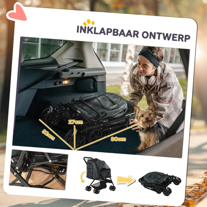 PawHut Hondenbuggy Oxford Stof 76.5cm x 52cm x 95cm