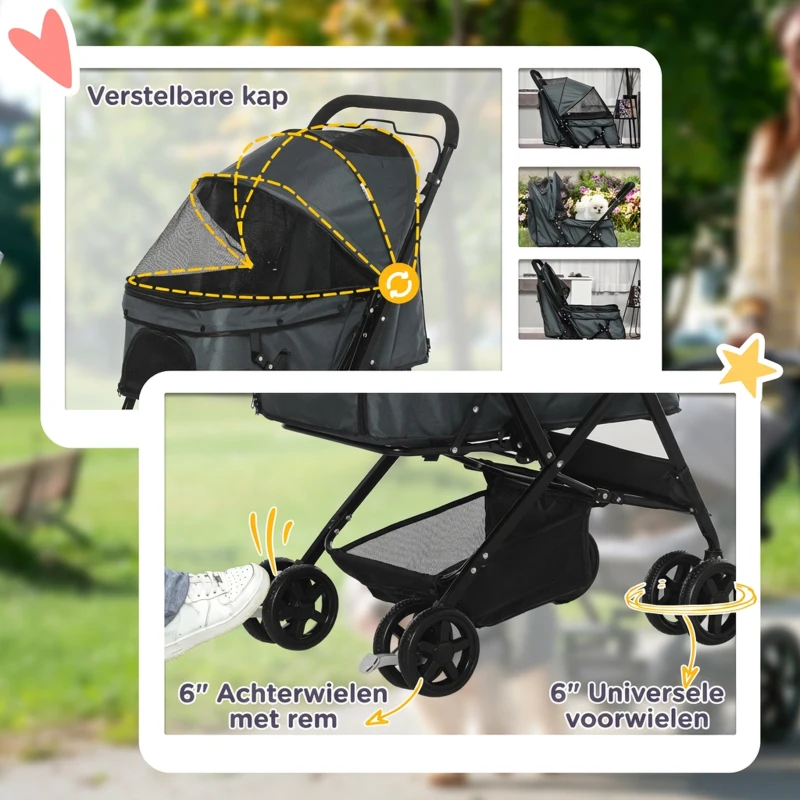 PawHut Hondenbuggy Oxford Stof 76.5cm x 52cm x 95cm