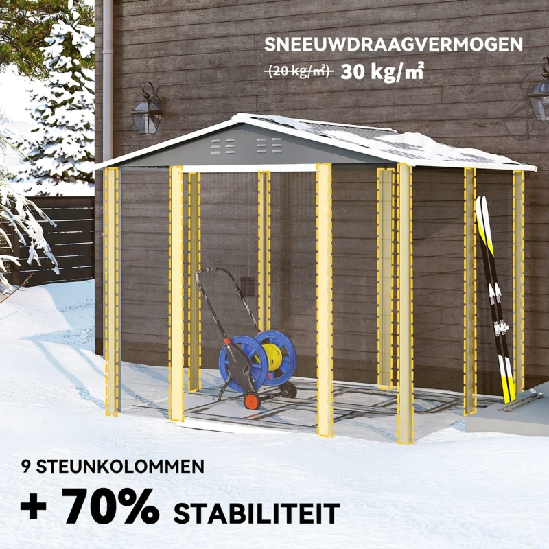 Outsunny Gereedschapsschuur van metaal, weerbestendig & roestvrij, afsluitbaar,  2,40 x 2,06 x 1,98 m, Lichtgrijs