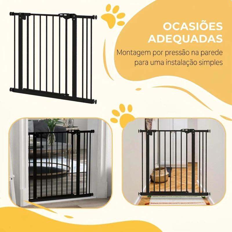 PawHut Barreira de Segurança para Cães 74-87 cm com Extensão, Fixação por Pressão e Duplo Bloqueio, Preta