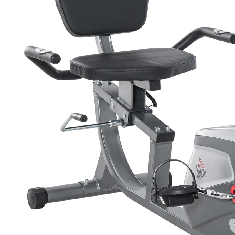 HOMCOM hometrainer fietstrainer vliegwiel hometrainer met 8 niveaus verstelbare magnetische weerstand verstelbare lengte magnetische weerstand wielen metaal ABS grijs + zilver 136 l x 62,5 b x 38 h cm(m-12)