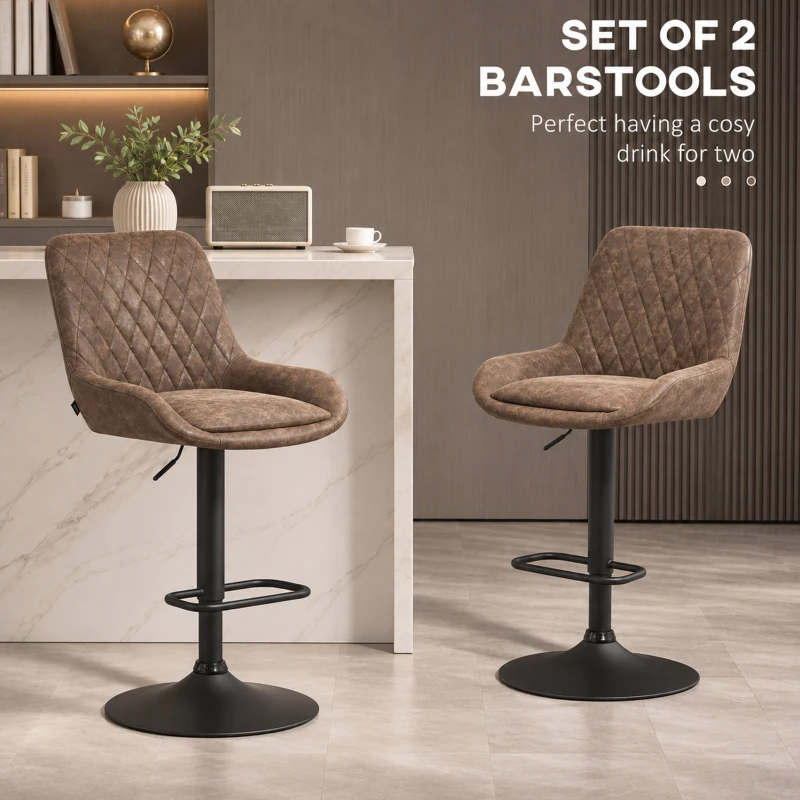 HOMCOM Set of Two Faux Leather Retro Bar Stools - Brown