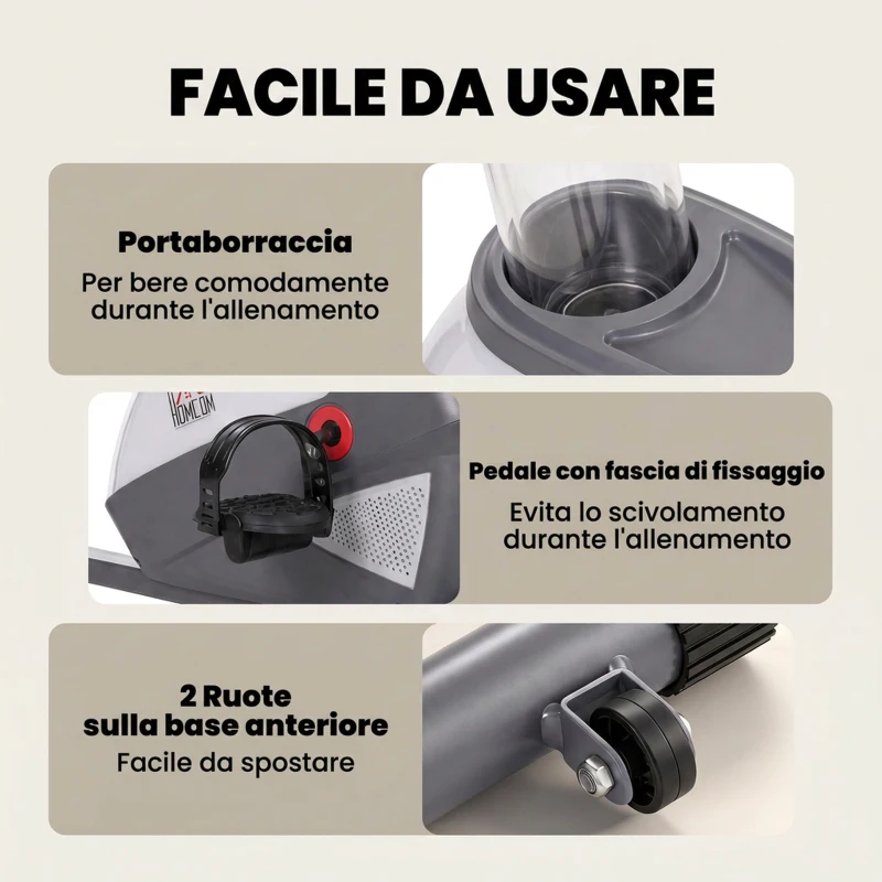 HOMCOM Cyclette Orizzontale con Seduta Regolabile, 8 Resistenze e Monitor LCD, 121.5-136x62.5x98cm, Grigio