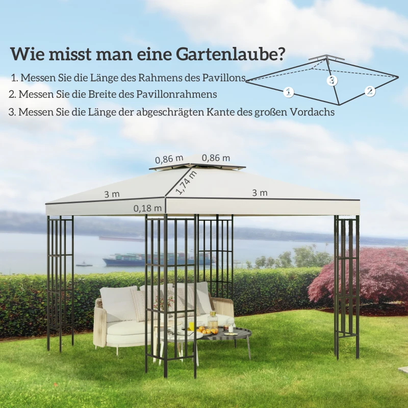 Outsunny Vervangend dak voor metalen tuinpaviljoen paviljoen partytent tuintent 3x3 m, wit
