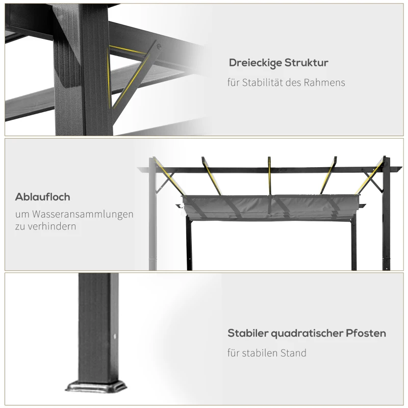 Outsunny Pergola Aluminium 3x3m voor Tuin, Grijs