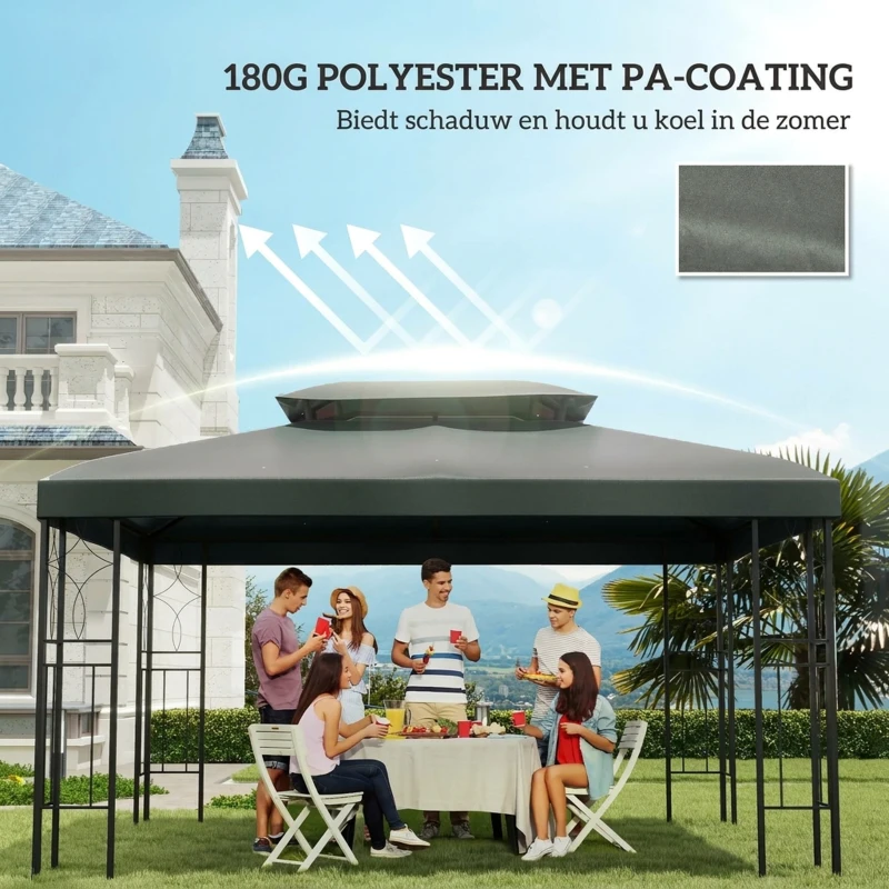 Outsunny vervangend dak 3x4, tuinhuiszeil polyester met zonbescherming, Donkergrijs