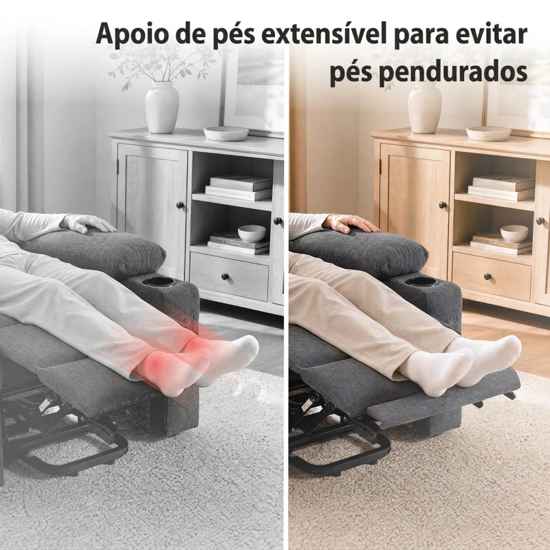 HOMCOM Poltrona Relax Elétrica Elevatória com 8 Pontos de Massagem e Calor Lombar, USB, Comando e Apoio para Pés, Cinzento
