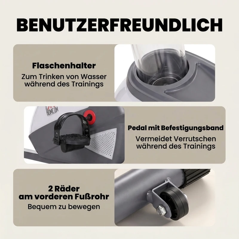 HOMCOM Liegeergometer mit LCD-Anzeige 8 stufig einstellbarem Magnetwiderstand Liegefahrrad Heimtrainer mit Herzfrequenzsensoren, verstellbarer Rückenlehne, Sitzergometer für Senioren bis 110 kg