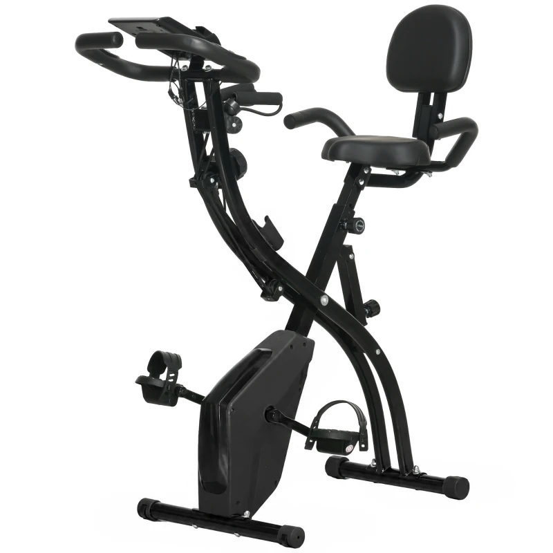 HOMCOM Heimtrainer 2-in-1 Fahrradtrainer mit LCD-Display Pulsmesser verstellbar Sitz Räder, klappbarer Hometrainer Trimmrad mit 8 stufig Magnetwiderstand, Spannseil, Stahl