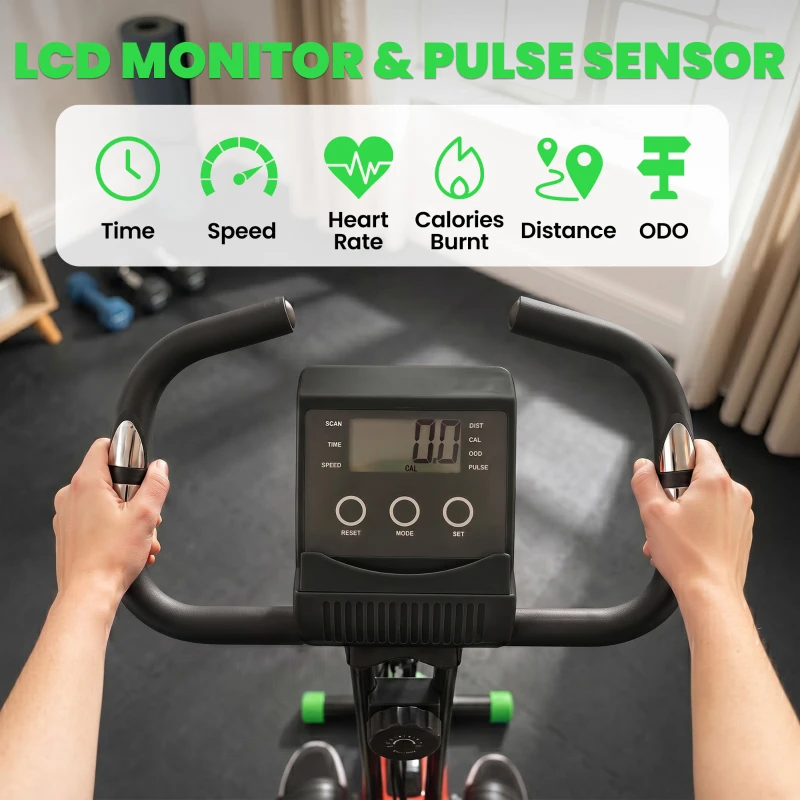 HOMCOM 2-in-1 Folding Exercise Bike with 8-Level Magnetic Resistance, Arm Resistance Band, Pulse Sensor, Green