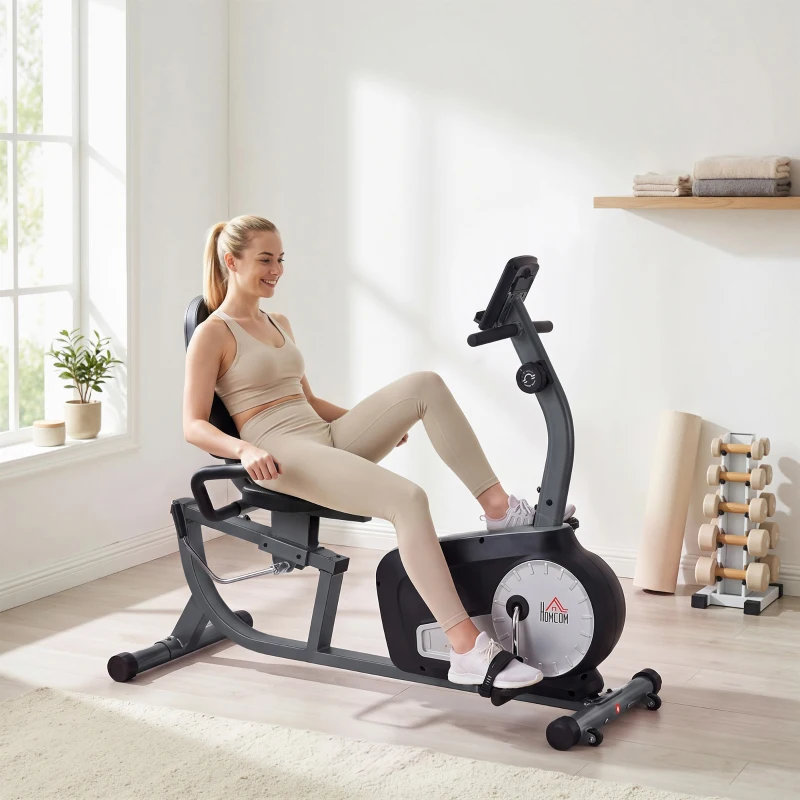 HOMCOM Fietstrainer met 8-Niveaus Weerstand 122-137 x 62 x 103cm Staal Grijs+Zwart+Zilver