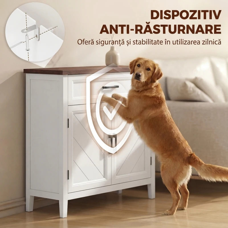 HOMCOM Comodă Mică Dulap Sertar Compact, MDF, 76 x 35 x 80 cm, Alb