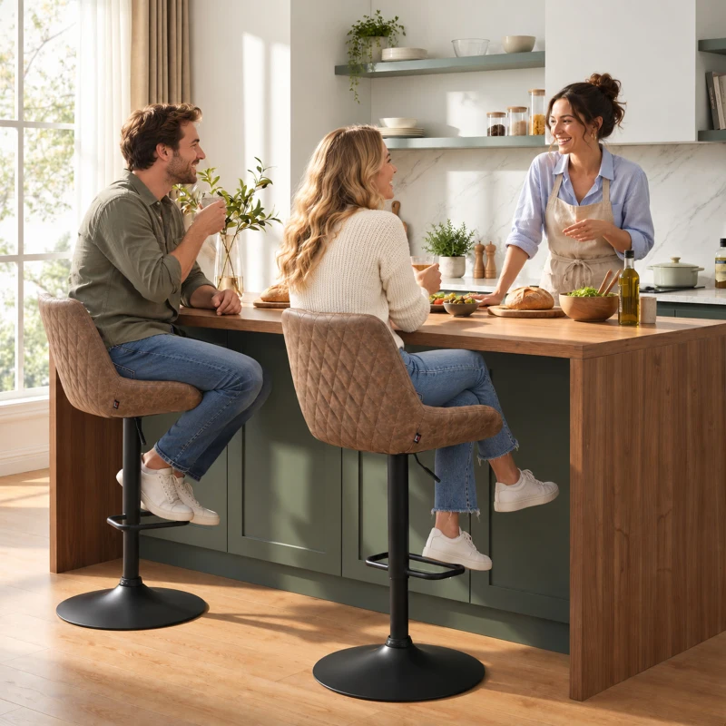 HOMCOM Set of Two Faux Leather Retro Bar Stools - Brown