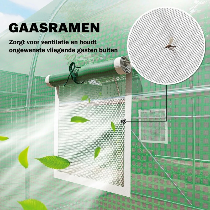 Outsunny Kas 3 x 2 x 2 m folietunnel met vergrendelbare openslaande deur 6 oprolbare gaasramen steunstangen