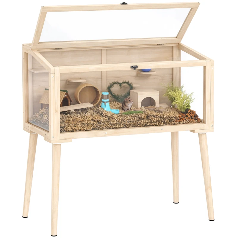 PawHut Hamsterkäfig, Zwerghamstergehege, Kleintierstall mit Zubehör, Wasserflasche, 110 x 52 x 101 cm, Holz, Kunststoff