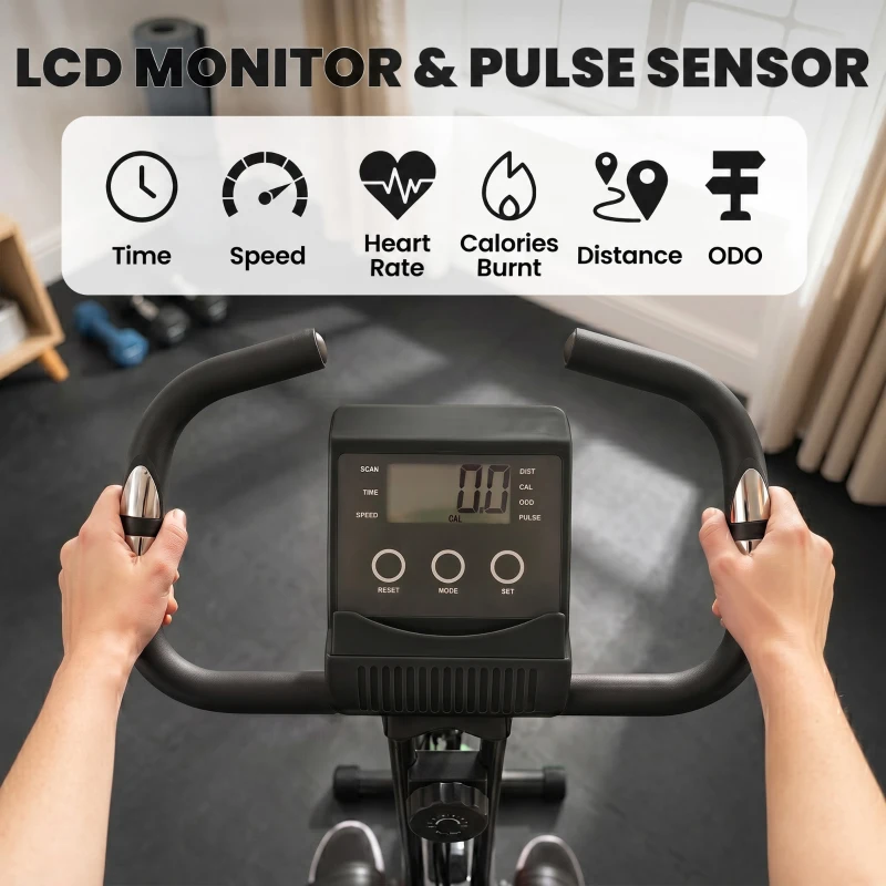 HOMCOM 2-in-1 Folding Exercise Bike with 8-Level Magnetic Resistance, Arm Resistance Band, Pulse Sensor, Black
