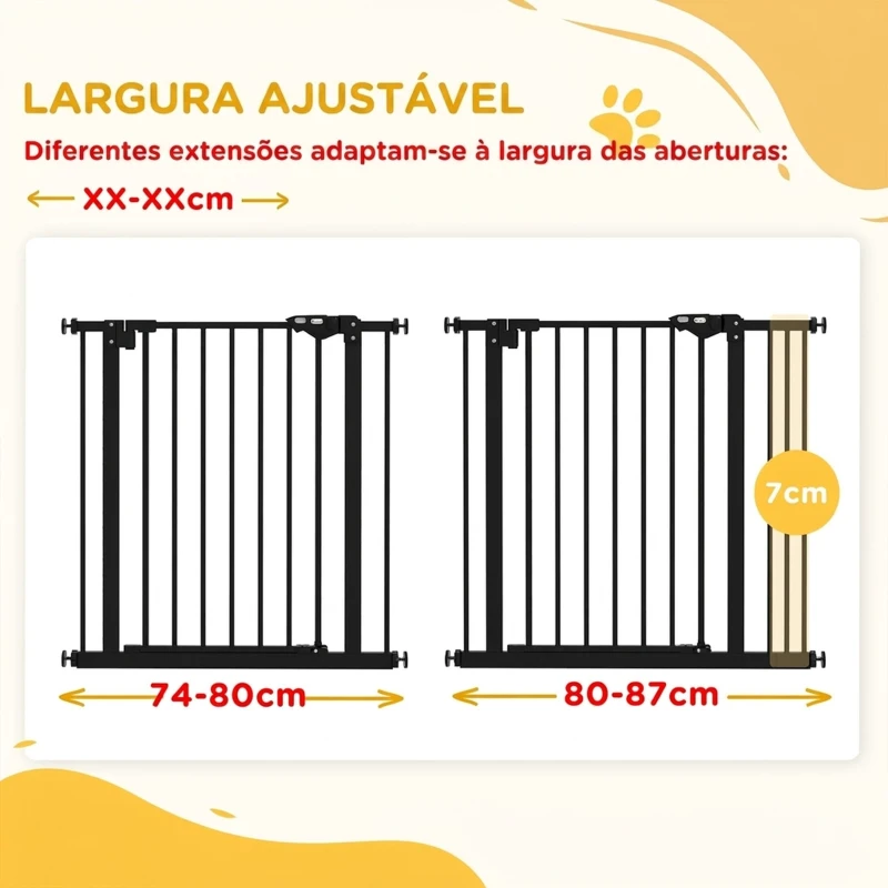 PawHut Barreira de Segurança para Cães 74-87 cm com Extensão, Fixação por Pressão e Duplo Bloqueio, Preta