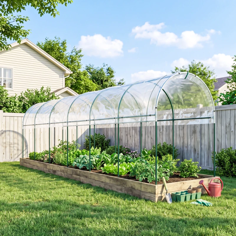 Outsunny Serre de jardin serre à tomates 7 arceaux en acier bâche en plastique 6 x 1,23 x 1,71 m vert
