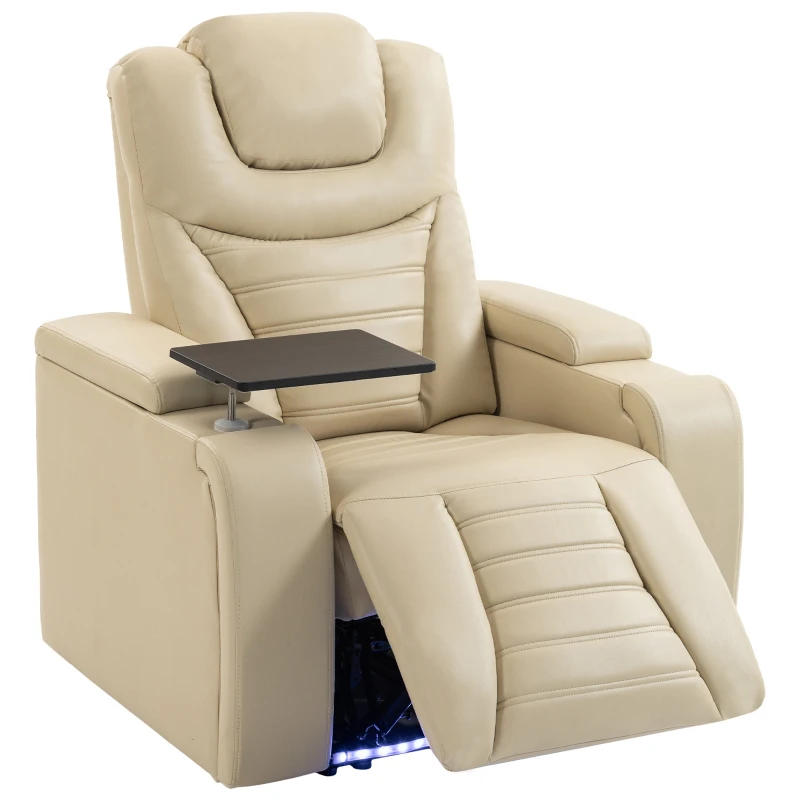HOMCOM Cadeirão Relax Reclinável Elétrico com Aquecimento Lombar, Massagem por Vibração, Luz LED, Apoio para os Pés, USB e USB-C, Branco Creme