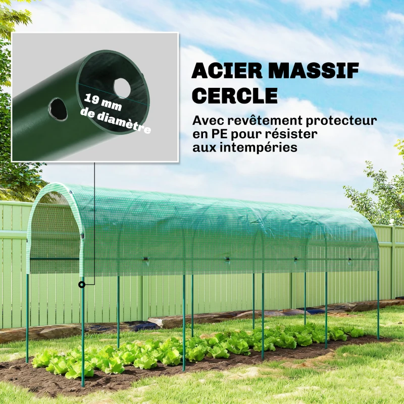 Outsunny Serre de Jardin, Serre à Tomates 4 x 1,20 x 1,70 m, 5 Arceaux en Acier - Bâche en PE, Vert