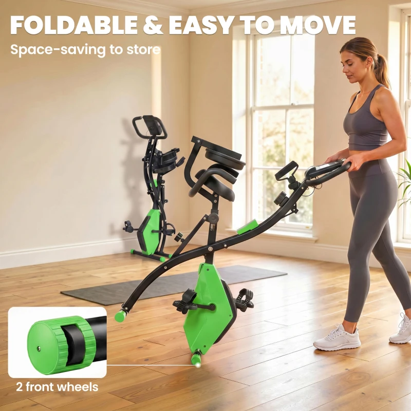 HOMCOM 2-in-1 Folding Exercise Bike with 8-Level Magnetic Resistance, Arm Resistance Band, Pulse Sensor, Green