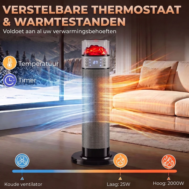 HOMCOM Keramische ventilatorkachel 2000W met thermostaat en afstandsbediening, zwart