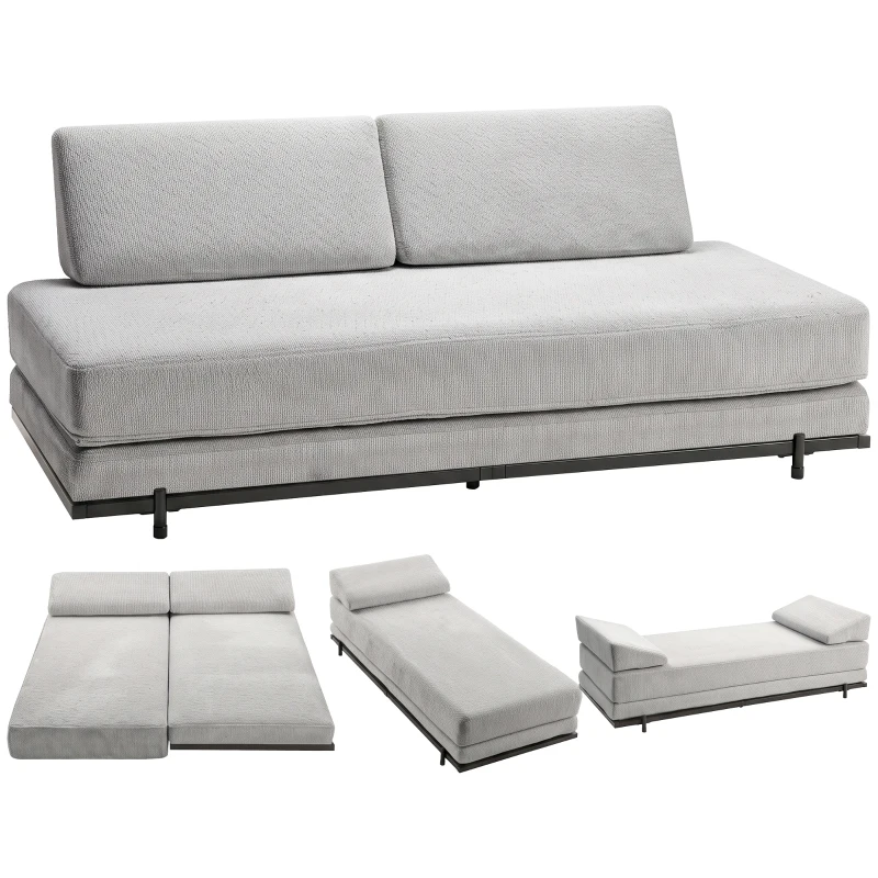 HOMCOM Canapé‑lit 3 places convertible 4 en 1, 2 coussins d'accoudoir, chenille, pieds en acier, 193x82x58 cm, Gris