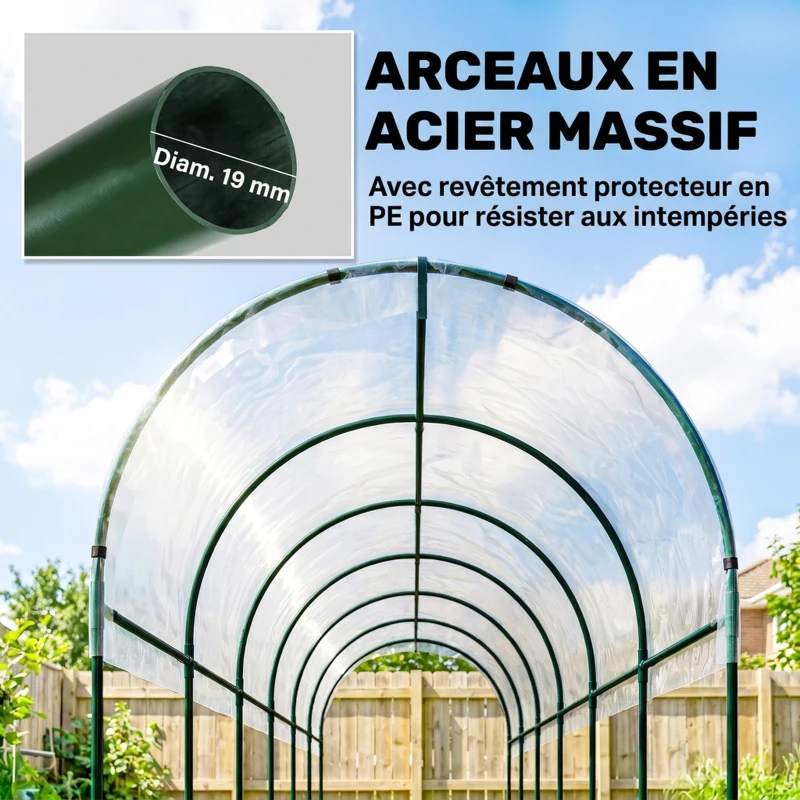Outsunny Serre de jardin serre à tomates 7 arceaux en acier bâche en plastique 6 x 1,23 x 1,71 m vert