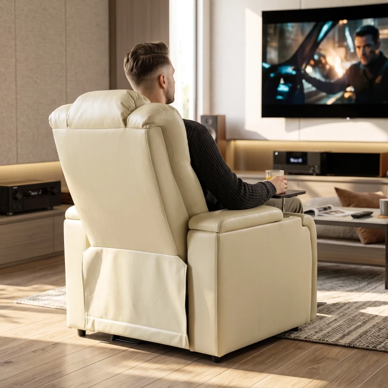 HOMCOM Fauteuil Relax Inclinable Électrique Chaleur Lombaire Massage Vibratoire Lumière LED Repose-pieds Ports USB et Type-C Blanc Crème