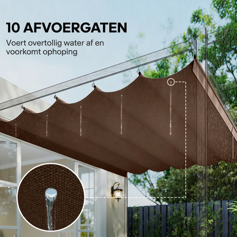 Outsunny Vervangingshoes voor 4 x 3 m pergola, oprolbaar, met waterafvoergaten, weerbestendig, polyester, Koffie