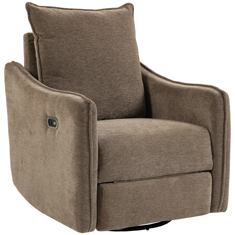 HOMCOM Fotoliu Recliner Electric 155° cu Suport pentru Picioare, Rotire 270°, Șezut Lat, Balans, Șenilă, Kaki
