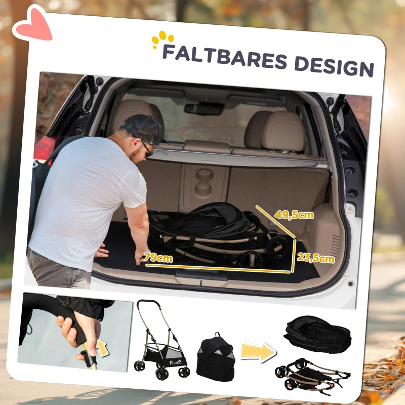 PawHut hondenbuggy, 2-in-1 hondenwagen, opvouwbare hondenbuggy, draagtas