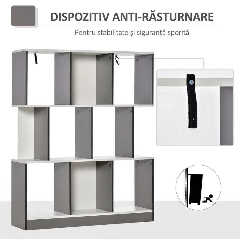 HOMCOM Bibliotecă cu 8 Rafturi pentru Sufragerie și Dormitor, din Lemn, 100x24x124 cm, Gri Închis