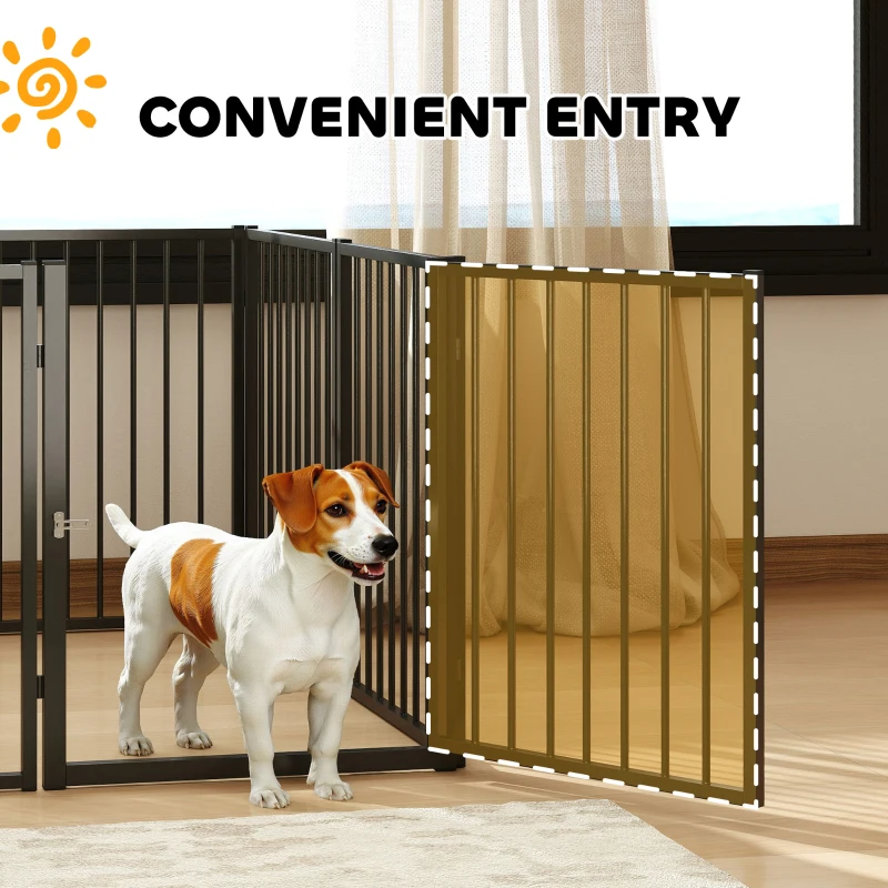 PawHut Puppyren, hondenren, puppyhek, 8 panelen met deur, opvouwbare en draagbare hondenomheining, staal, zwart(m-8)